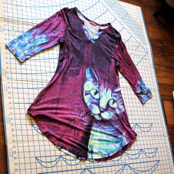 Simply Aster Abstract Cat Lady Dress Small NWOT - Picture 6 of 9